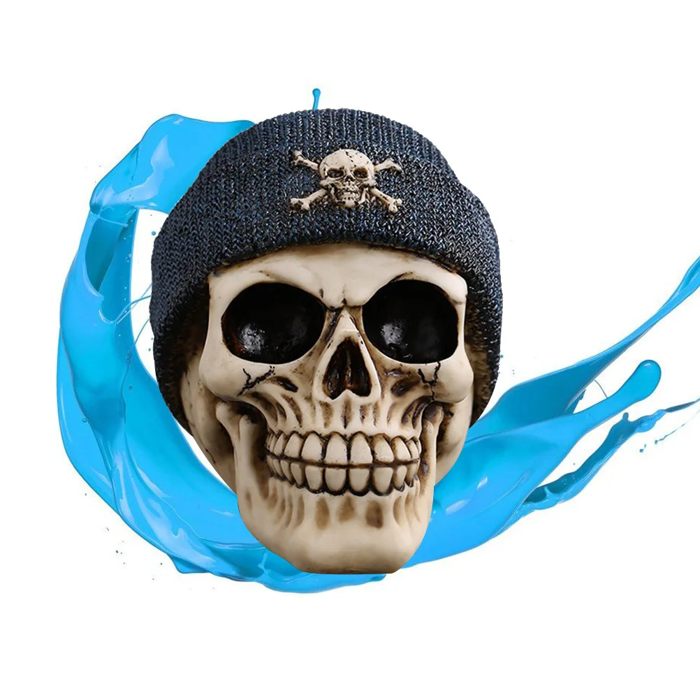 

Skull Decor Resin Statue Funny Scary Halloween Decoration with Hat for Home Party Gift for Lovers Resin Skull