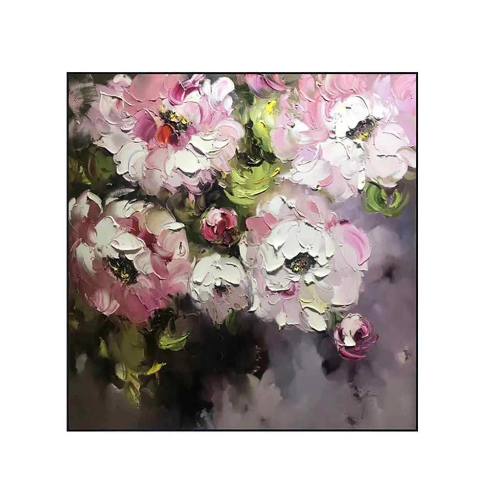 Hand Painted Large Size 3D Abstract Peony Wall Art Oil Painting Thick Texture Flower Canvas Painting for Home Wall Decoration