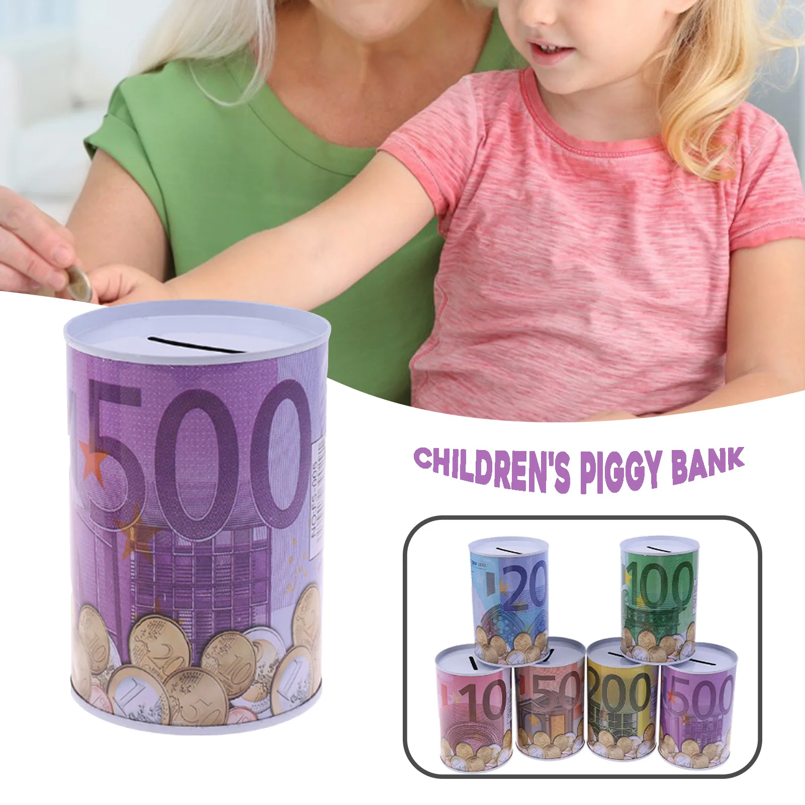 Cute EURO Coin Bank Money Box Durable Safe Metal Piggy Bank for Collecting Cash Saving Box