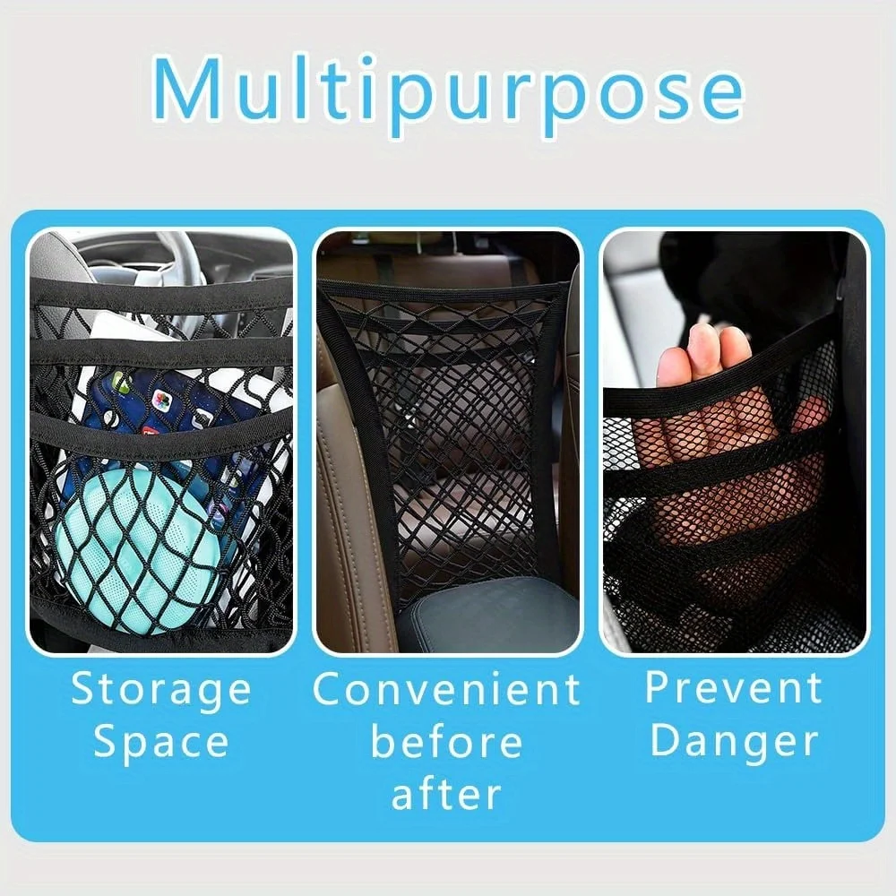 Four side elastic car wallet net and rear seat guardrail for the rear seat of a car