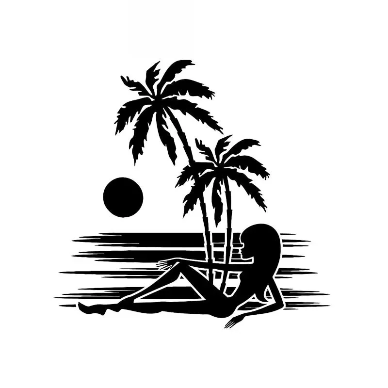 

Summer Vacation Comfortable Girl Popular Design Stickers Pvc Decals Suitable for All Kinds of Cars Black/white, 17cm*16cm