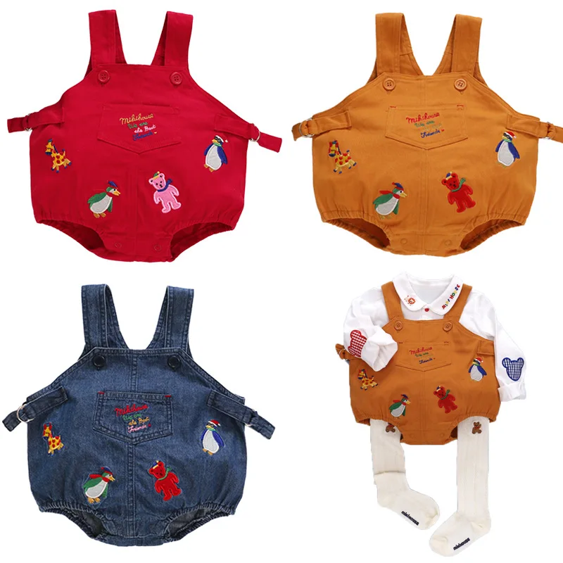 

New Summer Boys and Girls Jumpsuits Cartoon Little Bear Penguin Embroidered Bodysuits Baby Clothes One-pieces Bebes Overalls