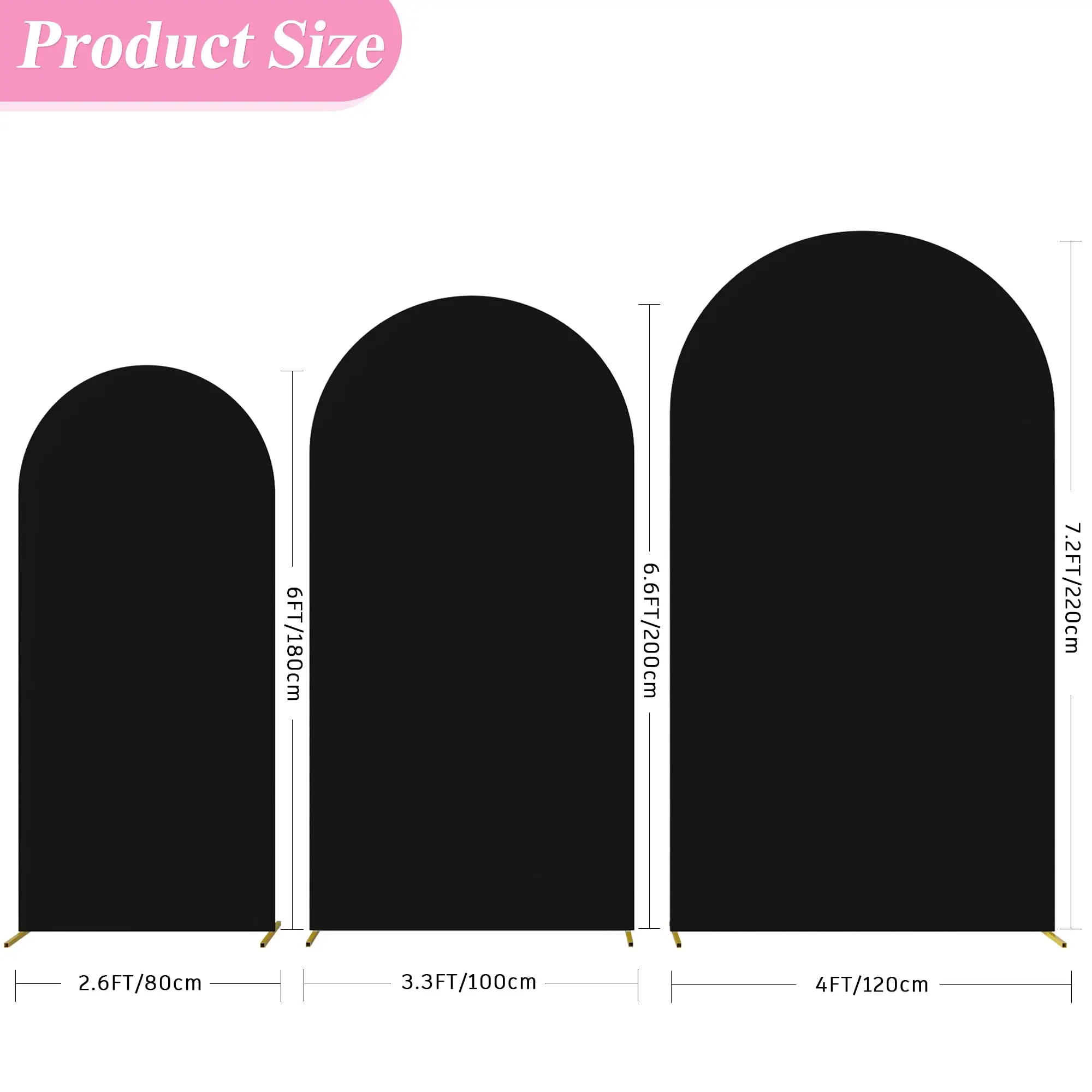 6ft 6.6ft 7.2ft Wedding Black Arch Cover 2 Sided Spandex Fitted Fabric Arch Backdrop for Birthday Party Wedding Arch Decoration.