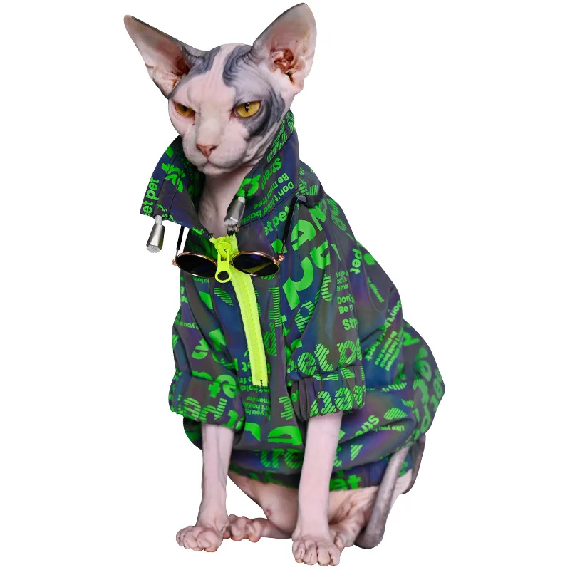 Reflective Cat Clothing with Zipper for Easy on And Off Male Cat Trendy Jacket Sphinx German Siamese Jacket Pet Clothing Kitten