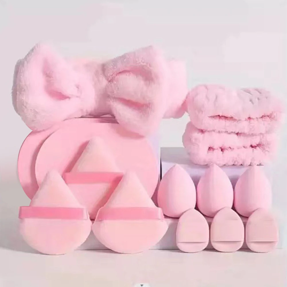 

Набор из 14 комбинированных треугольных спонжей для макияжа с веерообразным фиксирующим спонжем и спонжем для медового порошка