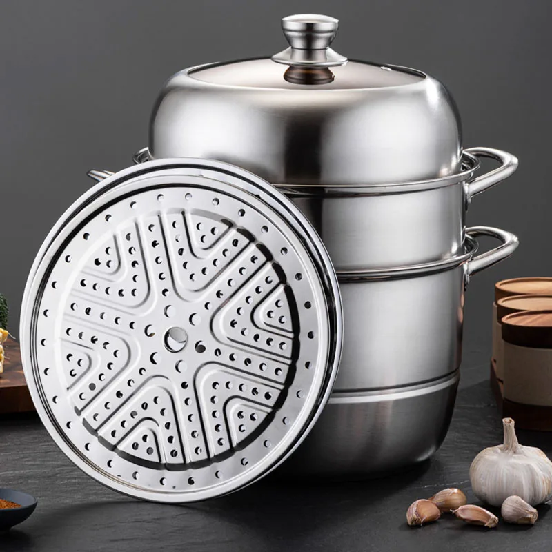 304Stainless Steel Thickened two layer Steamer pot Soup Steamer Steamed Buns Household Cage Induction Cooker Gas Stove steam pot