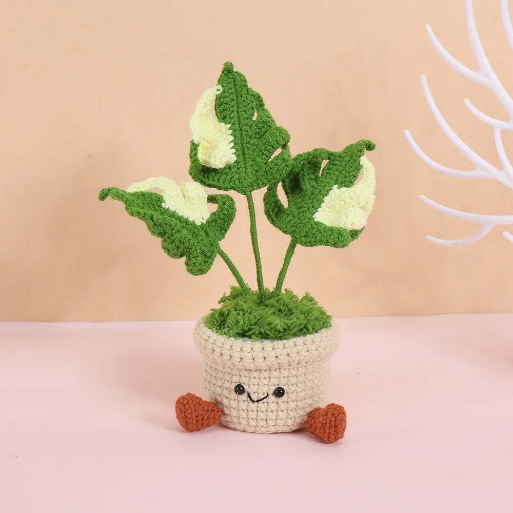 Niedliche gehäkelte Monstera im Topf, handgemachte Topfpflanze, gestrickte Blattpflanze, Mini-Schreibtisch-Bücherregal-Deko, liebenswertes Geschenk – Detail 6