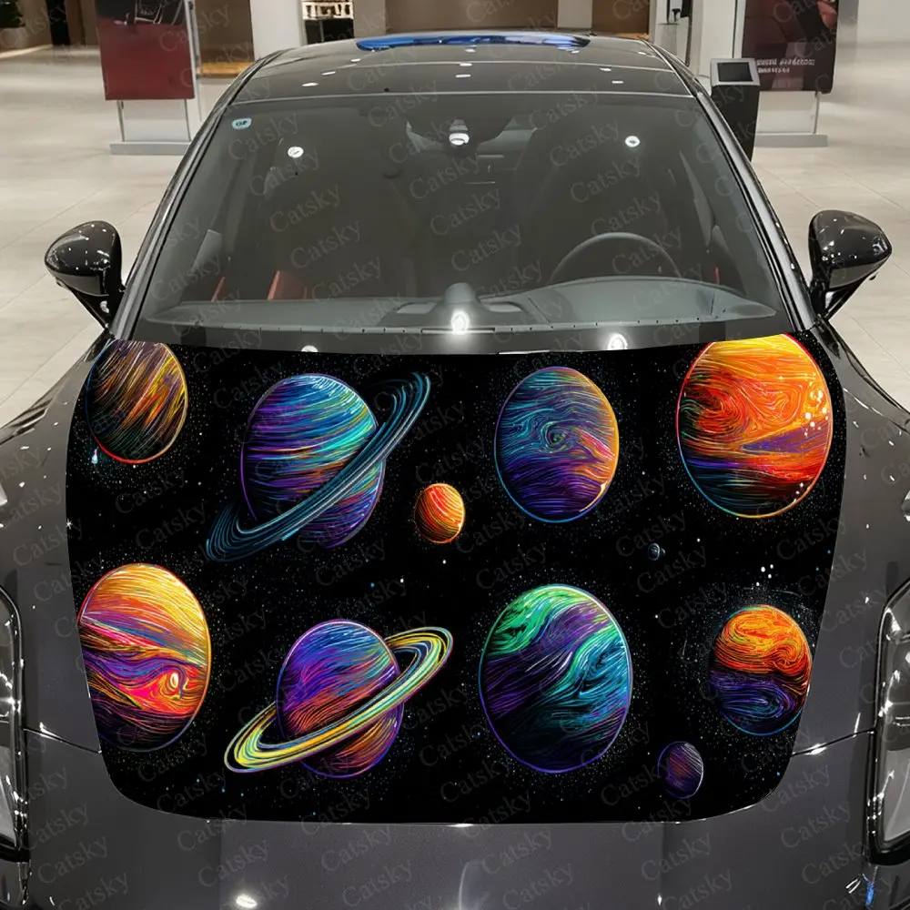 Vibrant Galaxy Planet Sky PVC Car Hood Sticker,Waterproof Self-Adhesive Vinyl Graphics Decals,Decor Auto Accessories Stickers