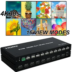 4k 30Hz HDMI Multiviewer KVM Switcher 8x1 6x1 4x1 Quad Multi-Viewer Seamless Switch for 8 PCs Share USB Keyboard Mouse Control