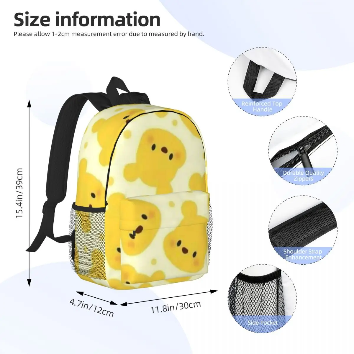 Mochila compacta Winnie The Pooh de 15 polegadas – bolsa leve e elegante, perfeita para estudantes e viajantes