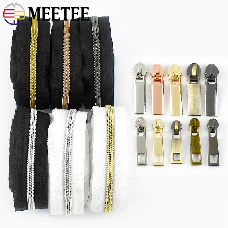 5/10M 3# 5# Meetee Nylon Zipper Tape Backpack Zip Slider Clothes Decorative Zips Coil in The Meter Jacket Tailoring Accessories