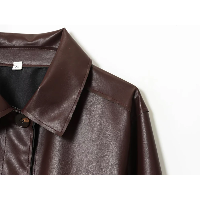 TFMLN Herbst Neue Leder Jacke Für Frauen 2025, Mode Taschen Oberbekleidung Revers Pu Mäntel Winter Streetwear Damen Tops Frauen