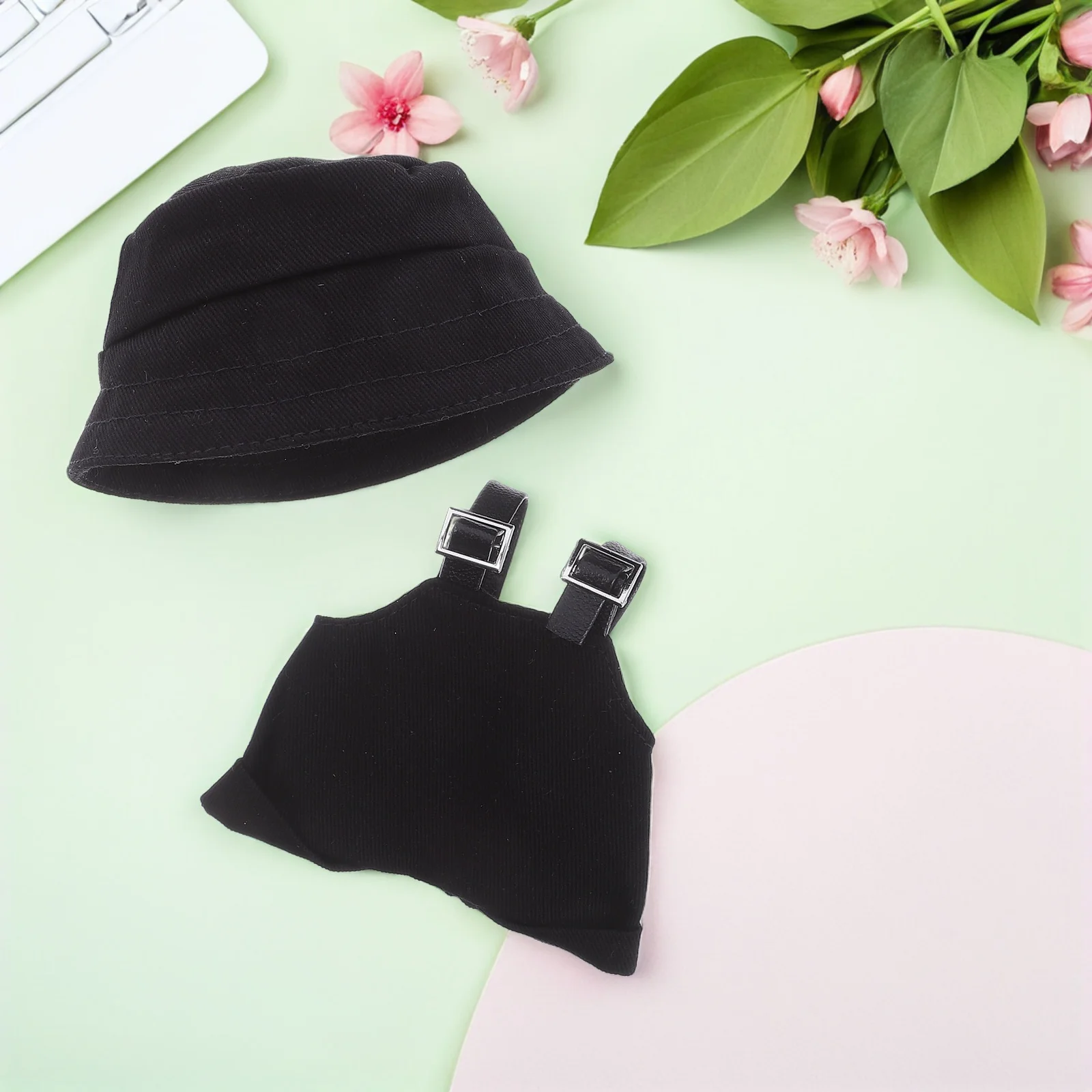 

1Set 17cm Outfit Suspenders Pants Lovely Hat Miniature Accessories DIY Tiny Hats for Dress Up Small Clothes Accessory