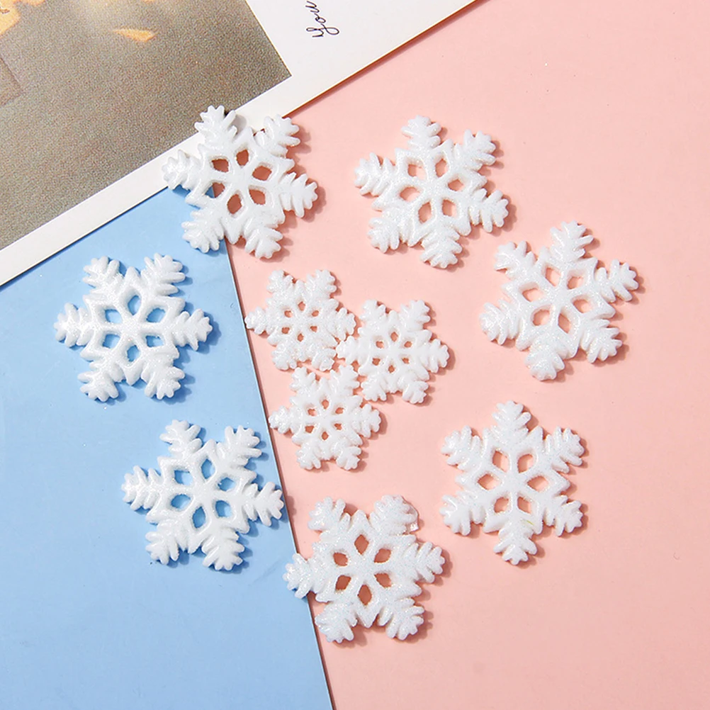 40 Uds. De abalorios de copo de nieve de simulación, adorno artesanal DIY para decoración de carcasa de teléfono, accesorios para el cabello, accesorio para el hogar, apliques de copo de nieve