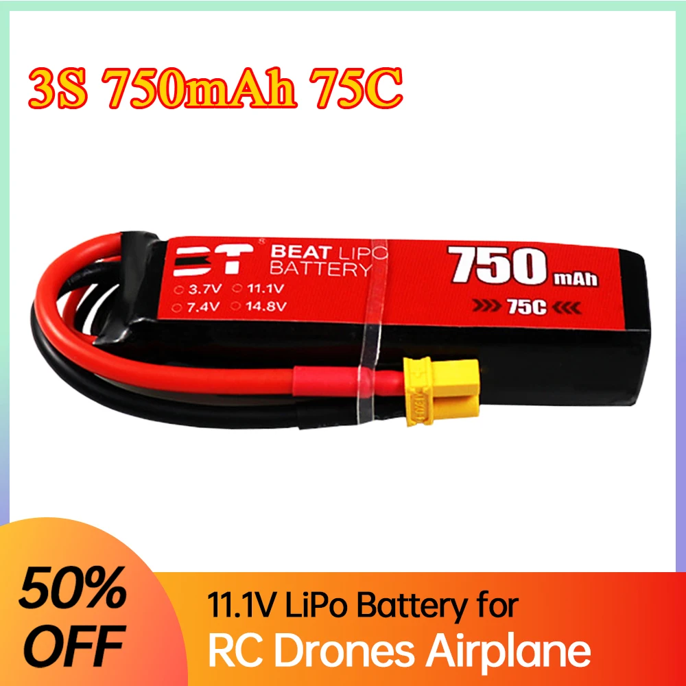

3S Lipo Battery 750mAh 11.1V 75C with XT30 for Drones RC Quadcopter Helicopter Cars Boats Spare Parts 3S Rechargeable Battery