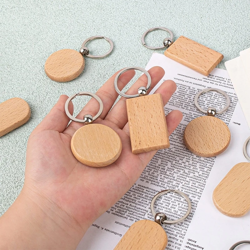 30Pcs Blank Wooden Key Chain Rectangle Key Chain Tags Wood Keychains Key Ring for DIY Craft