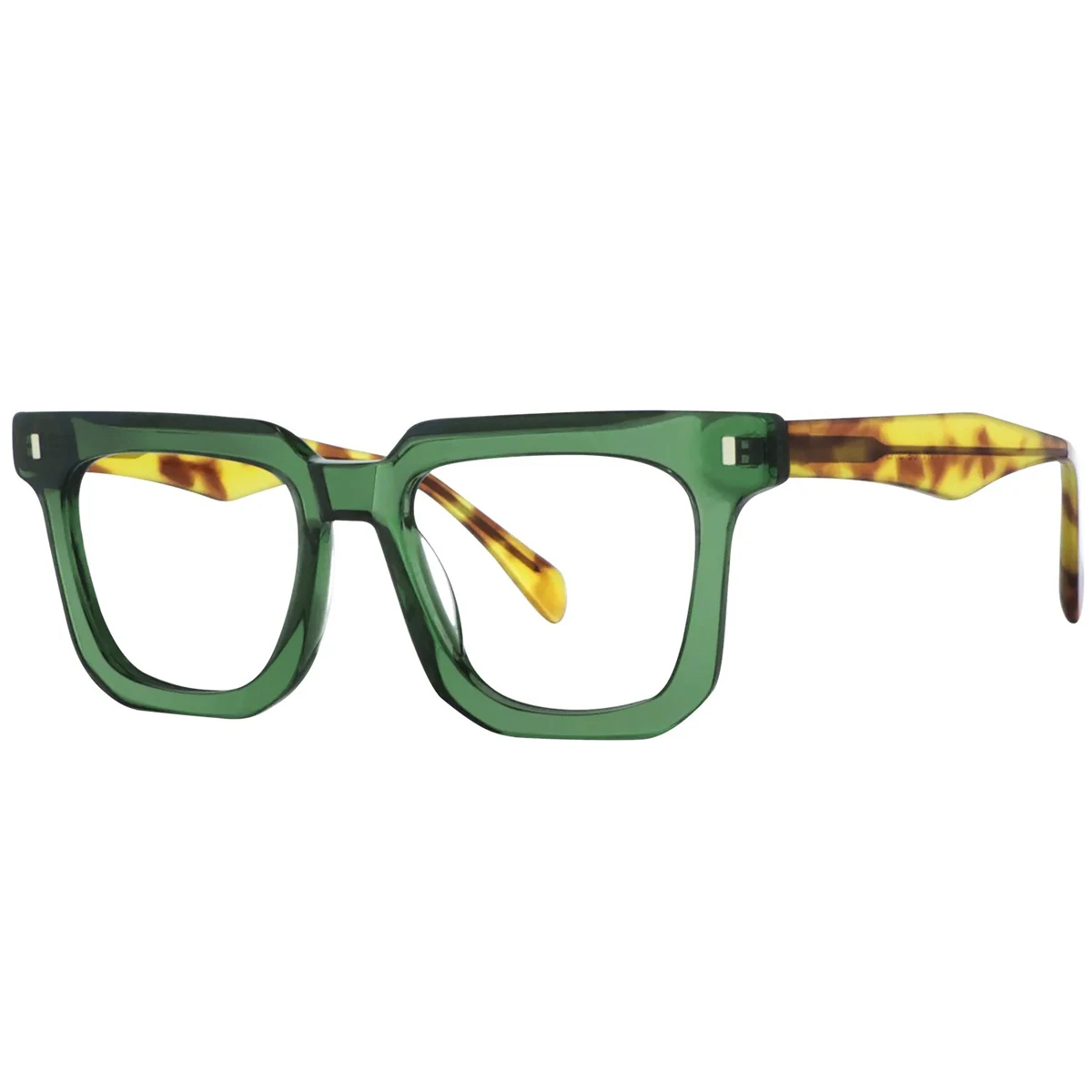 FYTOO Fashion Retro Square Glasses, Translucent Green Frames Leopard Print Temples, Durable Acetate, For Daily Commute Parties.
