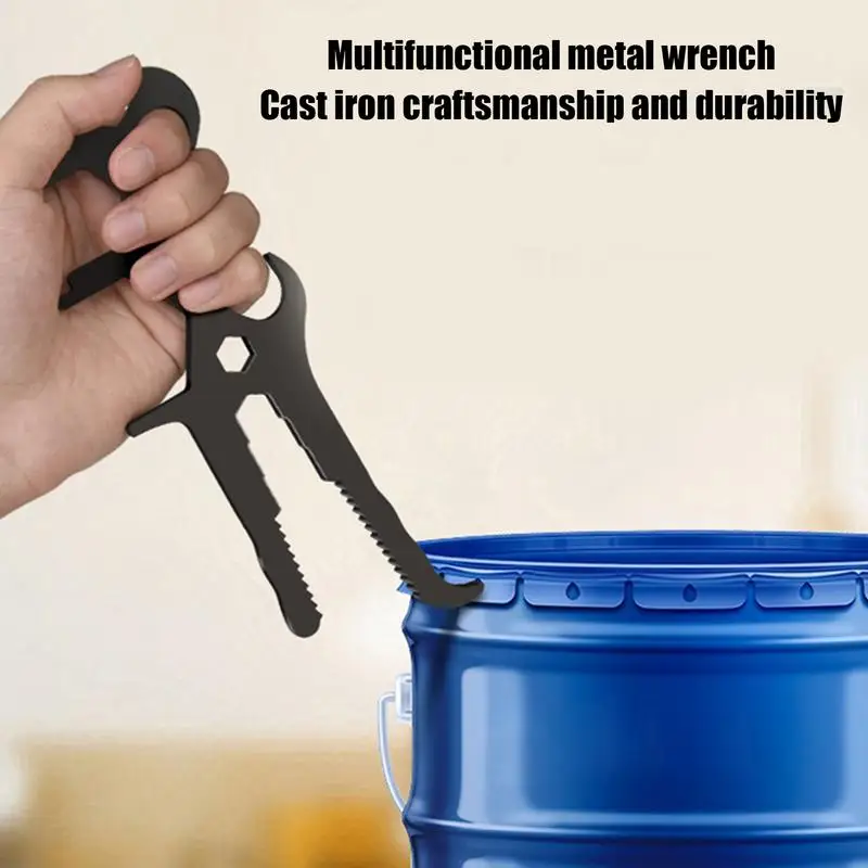 Can Lid Remover Sturdy Cast Iron Ergonomic Design Bucket Opener Wrench Multifunctional Rustproof Sharper Lid Opener For Grease