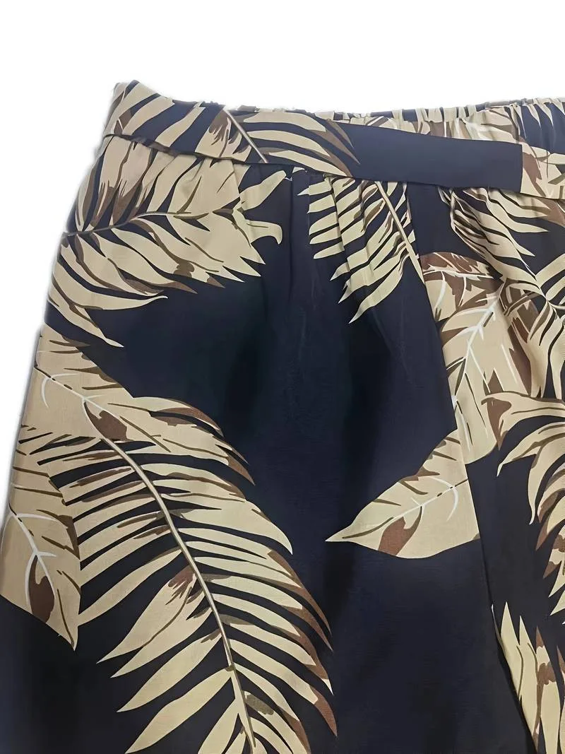 GIBSIE-Calça de perna larga com estampa tropical feminina, calça de cintura alta solta, casual, reta, moda verão, plus size, férias