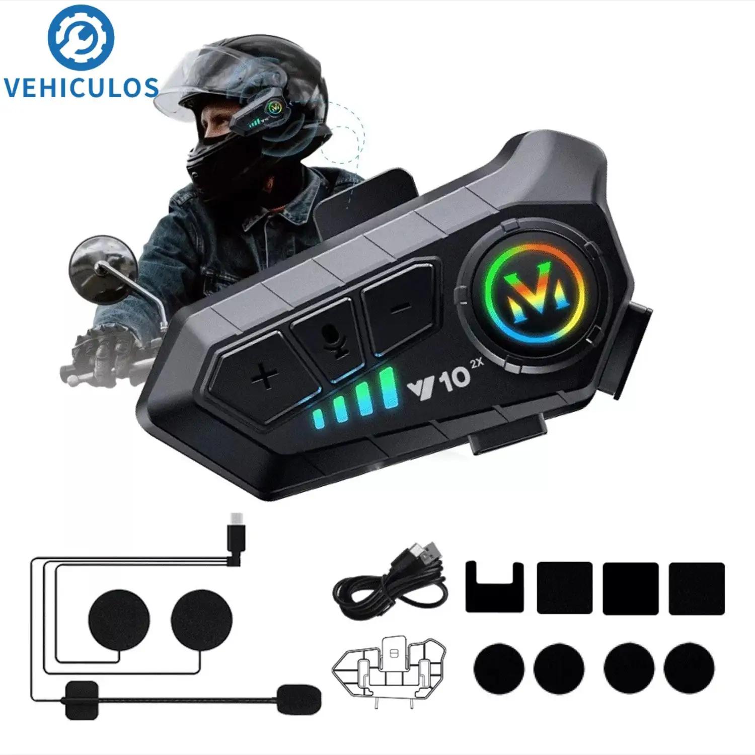 

Y10-2x Bluetooth Motorcycle Intercom Helmet Headsets Wireless IPX6 Waterproof Noise Reduction Speaker Kit For Riding