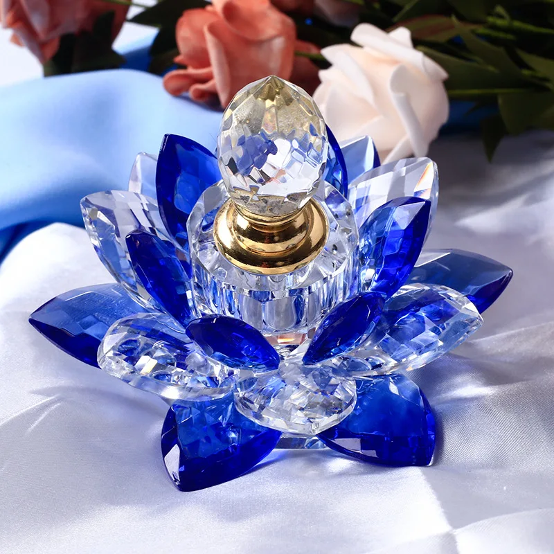 4 Colors Crystal Lotus Perfume Bottle Glass Flower Ornaments Car Decoration Gifts Home Decor Refillable Bottle For Lady