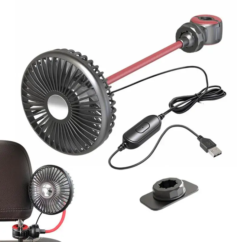 Ventilador para asiento de coche, ventilador de Camping con rotación de 360 grados, asiento de refrigeración automático, ventilador Personal eléctrico USB de un solo cabezal recargable para asiento de cuna