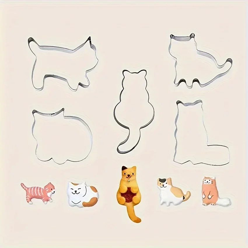 5-teiliges Set Niedliche Katzen- und Kätzchenförmige Ausstechformen - Langlebige Metall-Backformen für Kreatives Backen, Küchen-Essentials