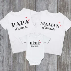 French Love Heart Printed Family Matching Clothes Dad Mom Baby Matching Outfit Daddy Mommy Shirts Tops & Baby Bodysuit Rompers