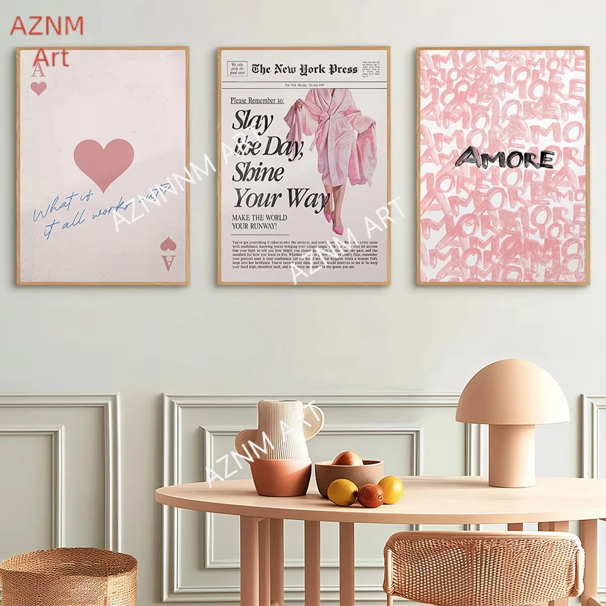 3pcs_set Retro Girly New Yorker Newspaper Canvas Print Poster Life Is Better in Pink Modern Funky Preppy Art Prints Home Decor