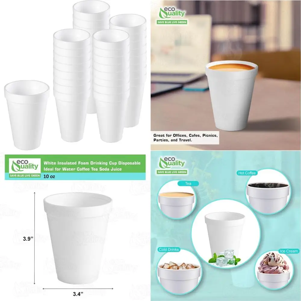

10-унциальные изолированные чашки из белой пены для напитков, горячей или холодной воды.