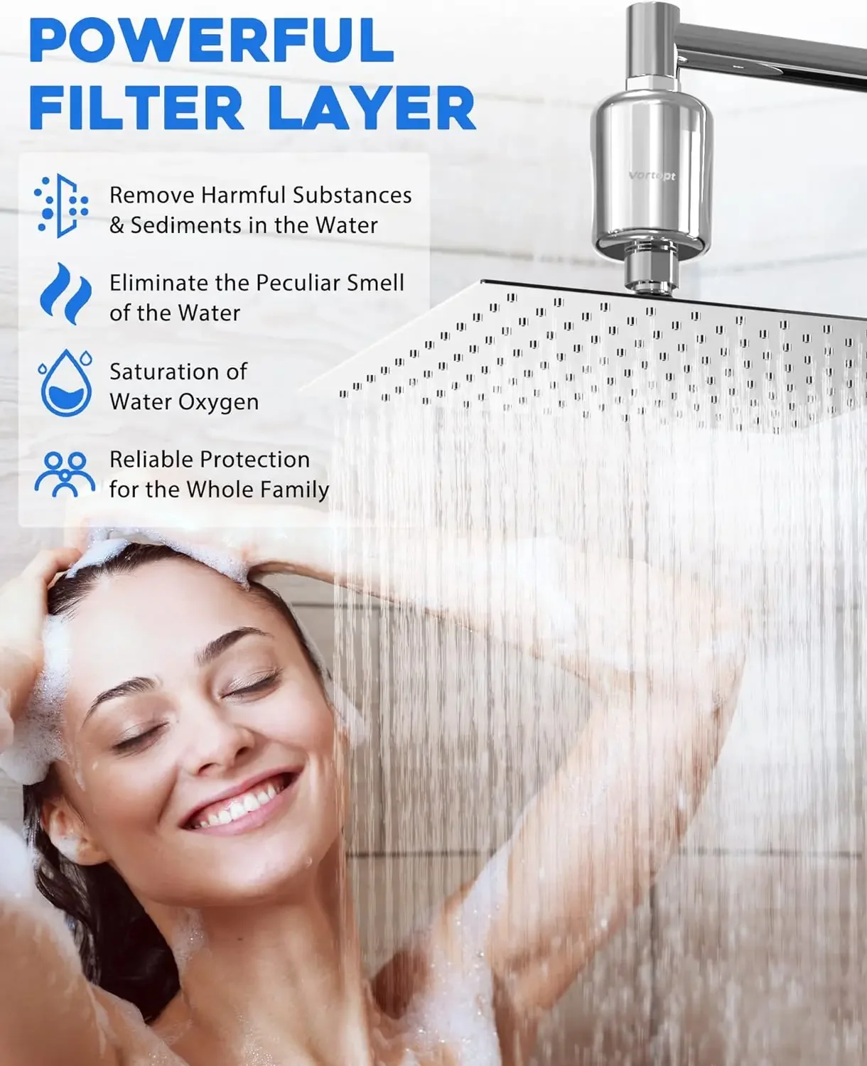 Vortopt 20 Stage Shower Filter DB-1 Shower Head Filter for Hard Water Remove Chlorine Fluoride Heavy Metals Sediments Impurities