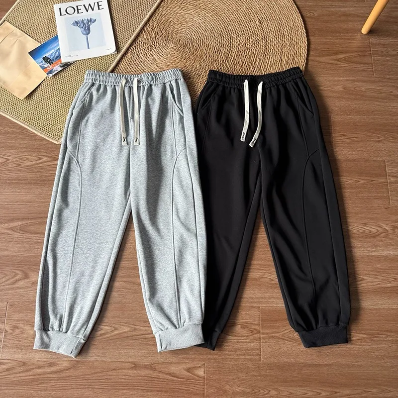 Men's American-Style Curved-Hem Jogger Sweatpants – 3D Tailored Fit Elastic Cuffed Bottoms & Drawstring Waist for Casual Commute