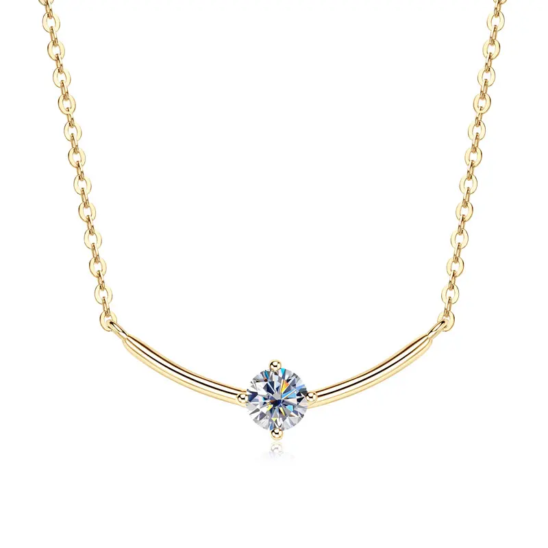 IOGOU 5mm 0.5carat Round D Moissanite Diamond Curved Pendant Necklace Silver 925 Real 14k Gold Plated Fashion Necklace for Women
