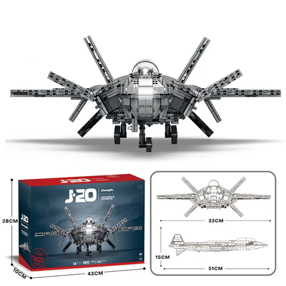 J-20  Model Building Set, Jet Fighter Military Toy Building Kit,1911 Pcs, Creative Birthday Gift for Fans, Adults, Kids Boys 14+