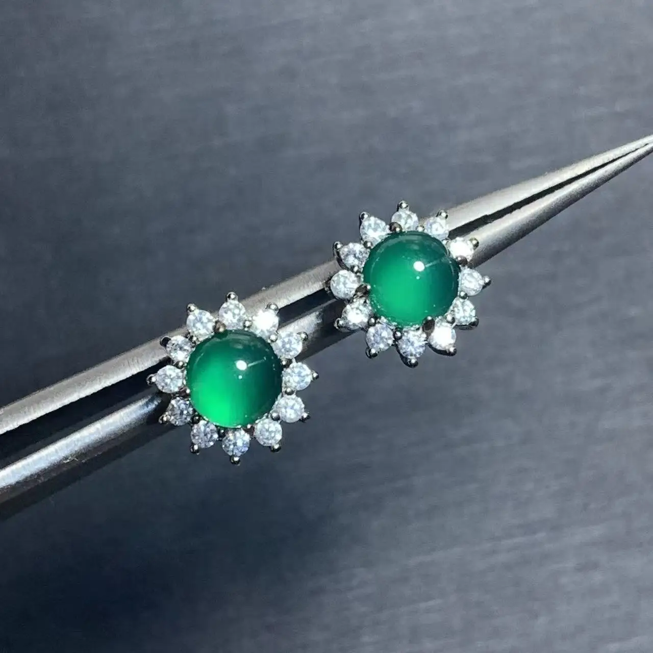 40 Natural Green Chalcedony 925 Sterling Silver Stud Earrings For Women Jewelry Gift Simple Jewelry Green