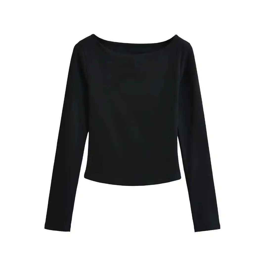 2024 Autunno/inverno Nuovo Sexy Slash Neck Off Spalla Manica Lunga Pullover Donna Semplice Colore Solido Casual Versatile Top 3621