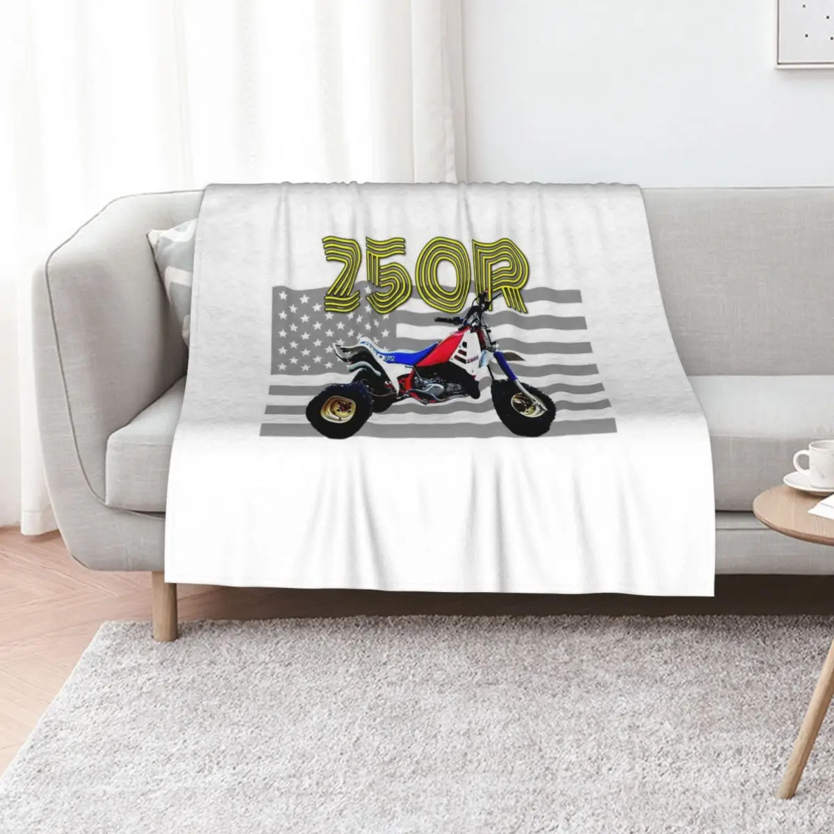 250r ATV ATC Vintage Retro Three Wheeler American Flag Throw Blanket bed plaid Quilt Hairys Thin Large Blankets