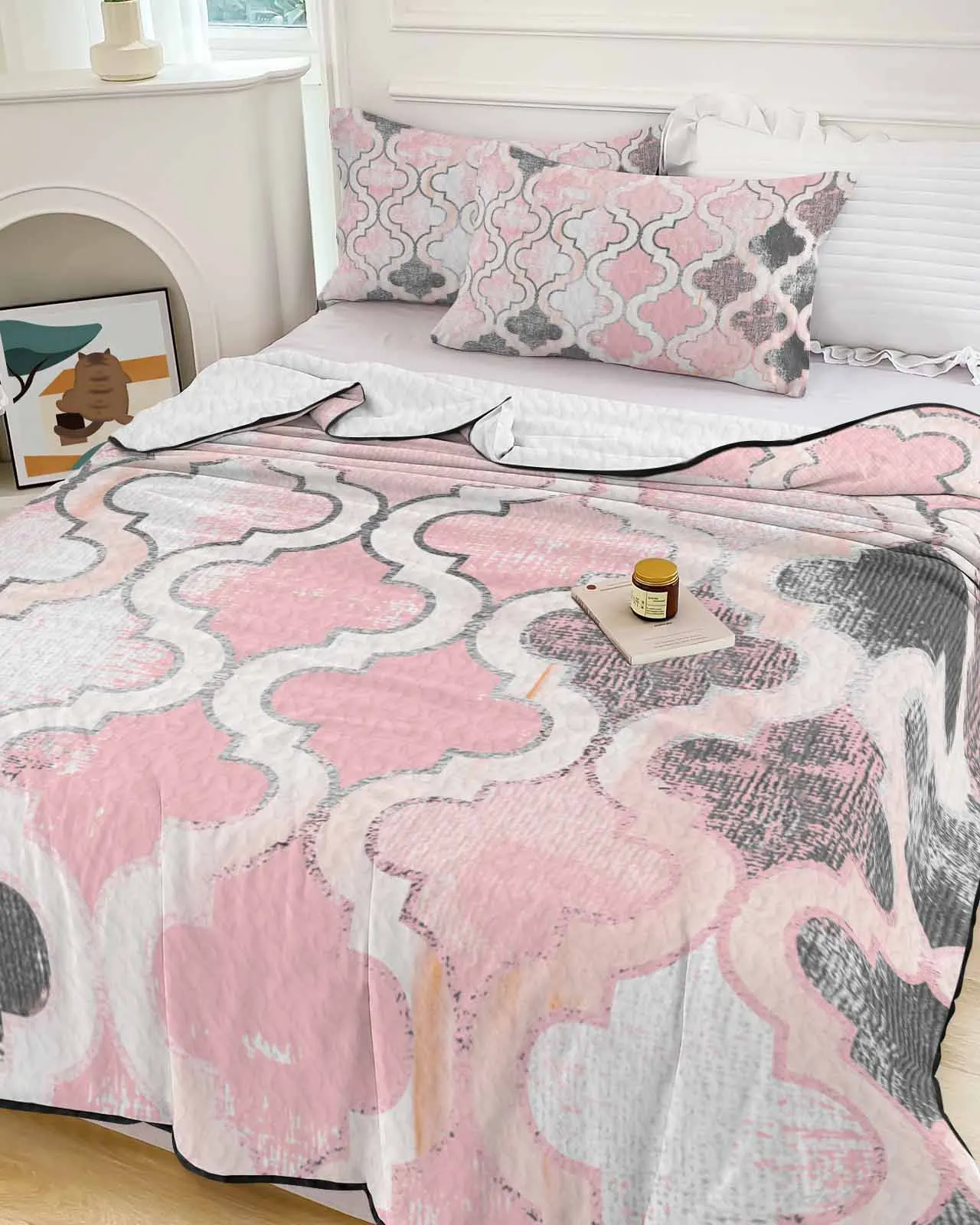 

Painted Mottled Modern Morocco Pink Summer Cooling Quilt Air Condition Blanket Comfortable Lightweight Bedroom Thin Quilt