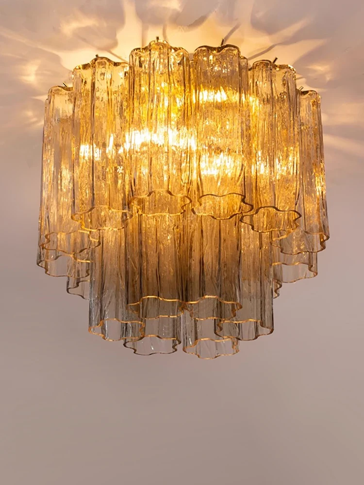 Murano Vintage Large High Glass Ceiling Trendy Pendant Led Lampsuspension Luminaire For Villa Duplex Living Room Chandelier