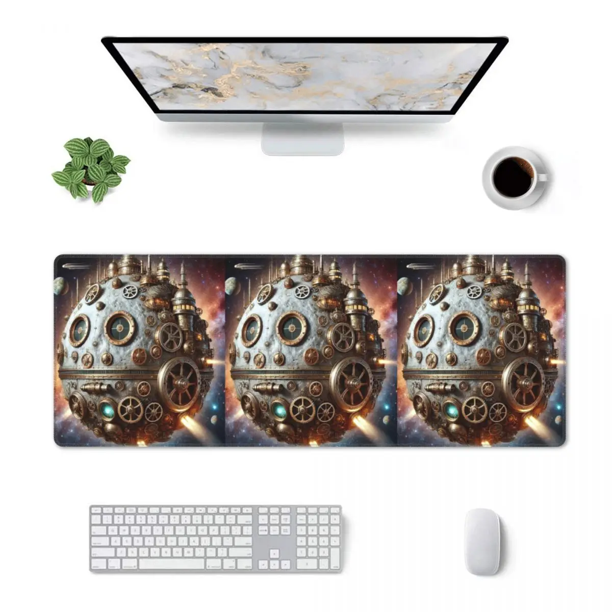 Large Mouse Pad Steampunk Moon In Space Gamer PC Laptop Mats Keyboard Carpet Computer Gaming Office Accessories Desk Mat