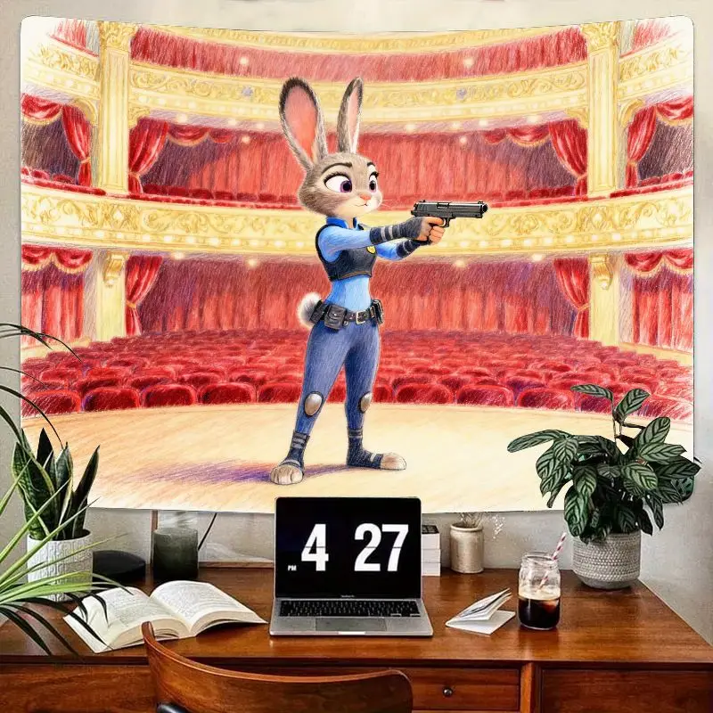 

1 шт., полиэстеровый гобелен Zootopia Judy Hopps, полицейский кролик, настенное искусство для экшн-театра для декора спальни, гостиной, подарок фанату