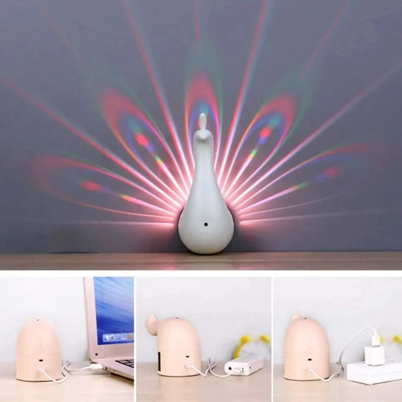 

Peacock Projection Lamp Creative 12-Color Remote Control Night Light Wall Light USB Charging Bedroom Living Room Wall Light