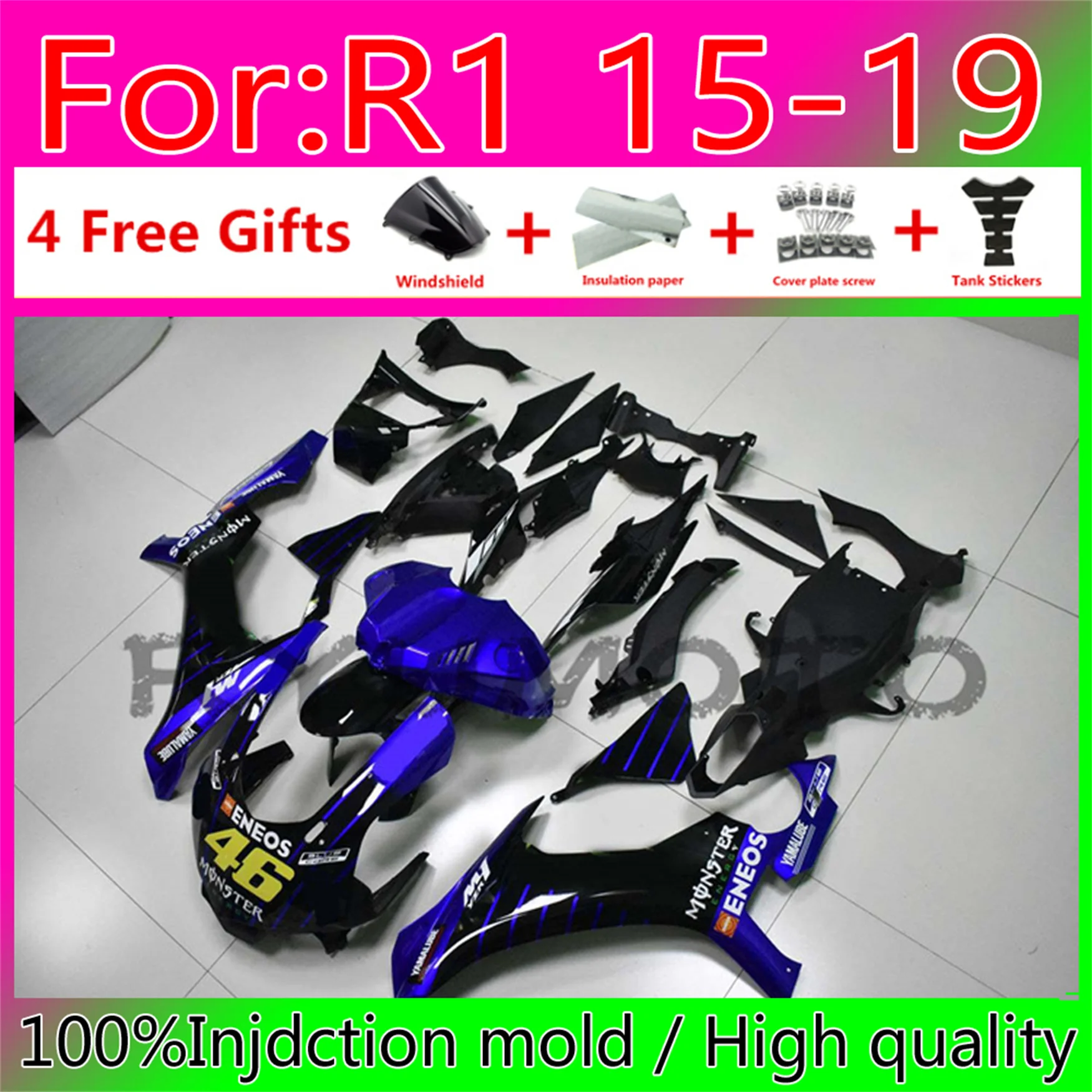 New ABS whole Fairing kit 100% fitment for YAMAHA YZFR1 2015 2016 2017 2018 2019 YZF R1 15 16 17 18 19 YZF1000 Fairings bule