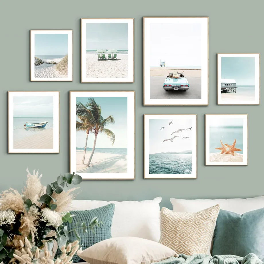 Summer Beach Starfish Coconut Tree Boat Wall Art Canvas Painting Nordic Posters And Prints Wall Pictures For Living Room Decor