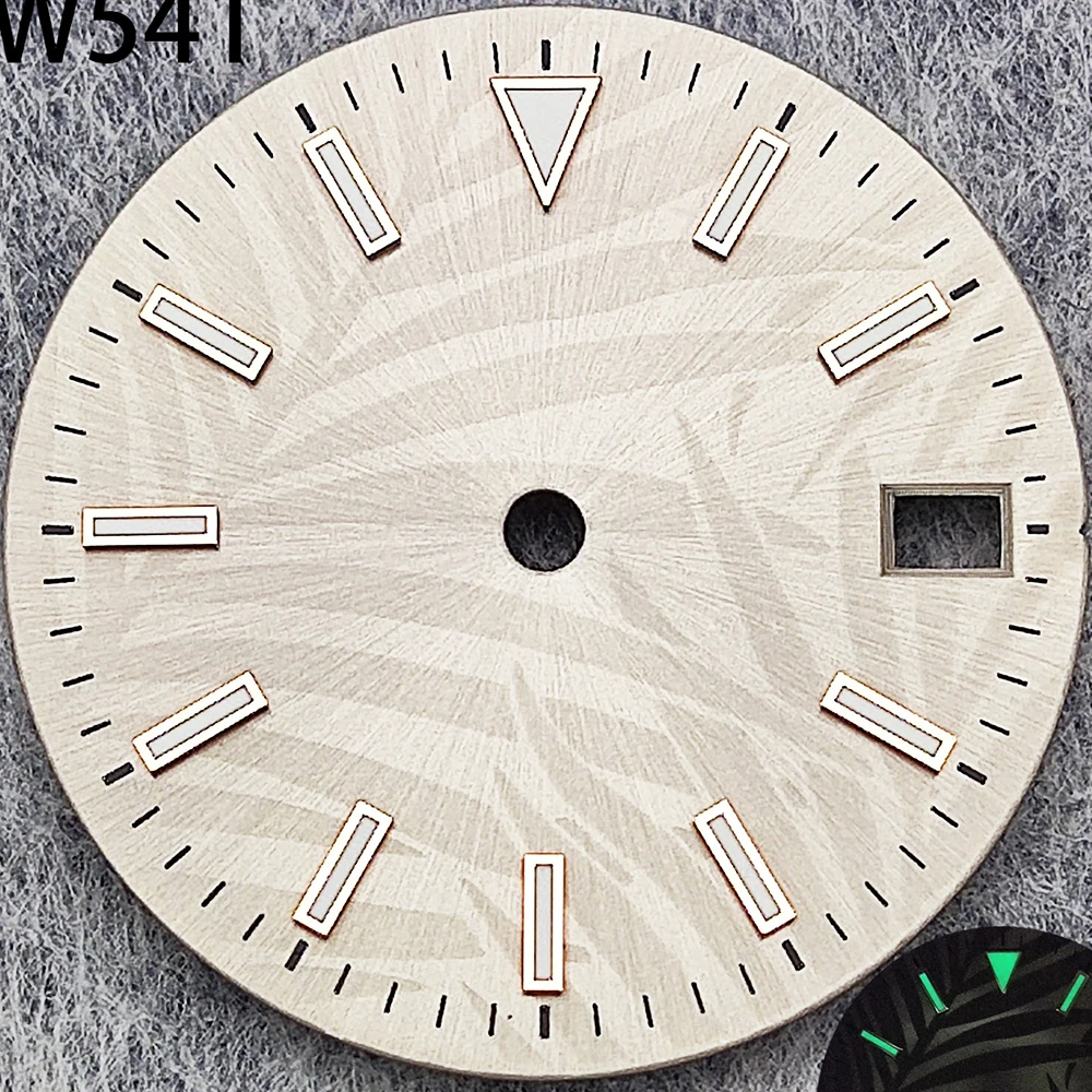 28.5mm NH35 Dial Palm Leaf Texture Luminous With Date Window Watch dial for NH35 NH35A Movement Accessory Parts