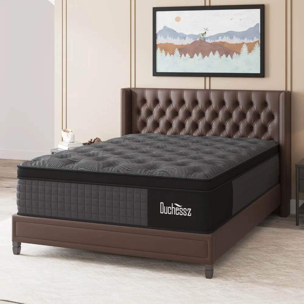 Colchón Queen, colchones híbridos de 14 pulgadas, color negro, con espuma viscoelástica de gel y resorte interior de bolsillo individual, superior europeo, firme medio para