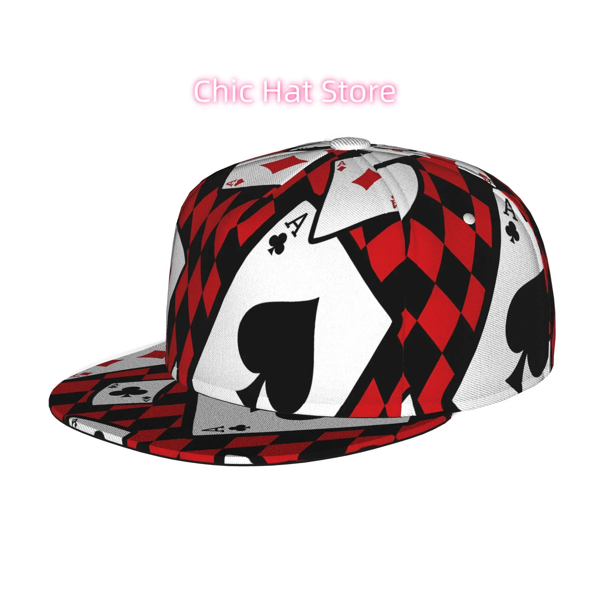Playing Cards with Red and Black Background (1), Men Women Unisex Flat Brim Baseball Cap, Hip Hop Streetwear Snapback Trucker Ha