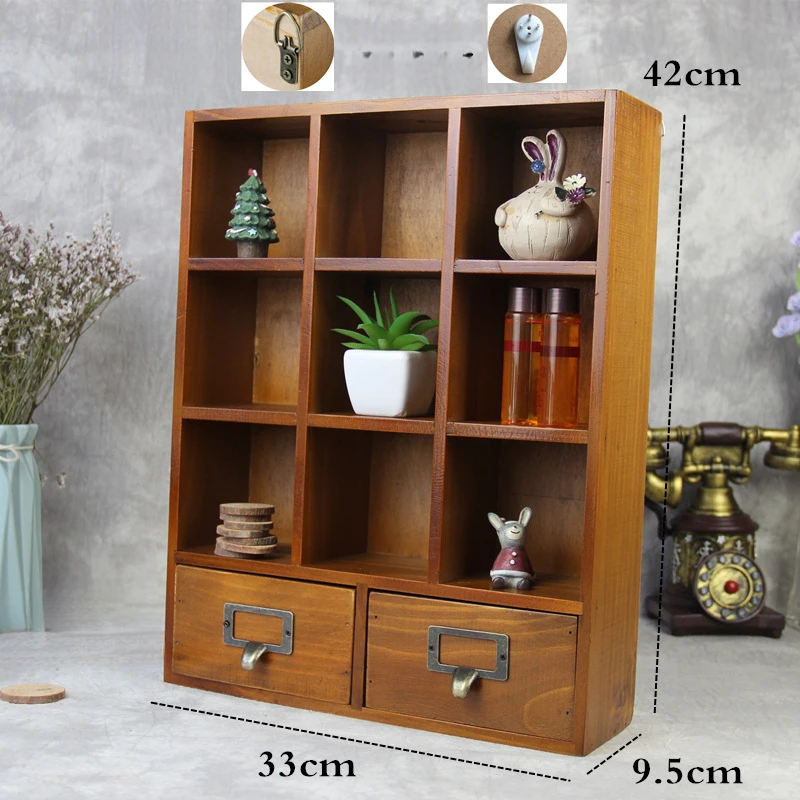 Wooden Desktop Organizer with Drawers Small Item Storage Box Tea Set Organizer for Home Office Countertop