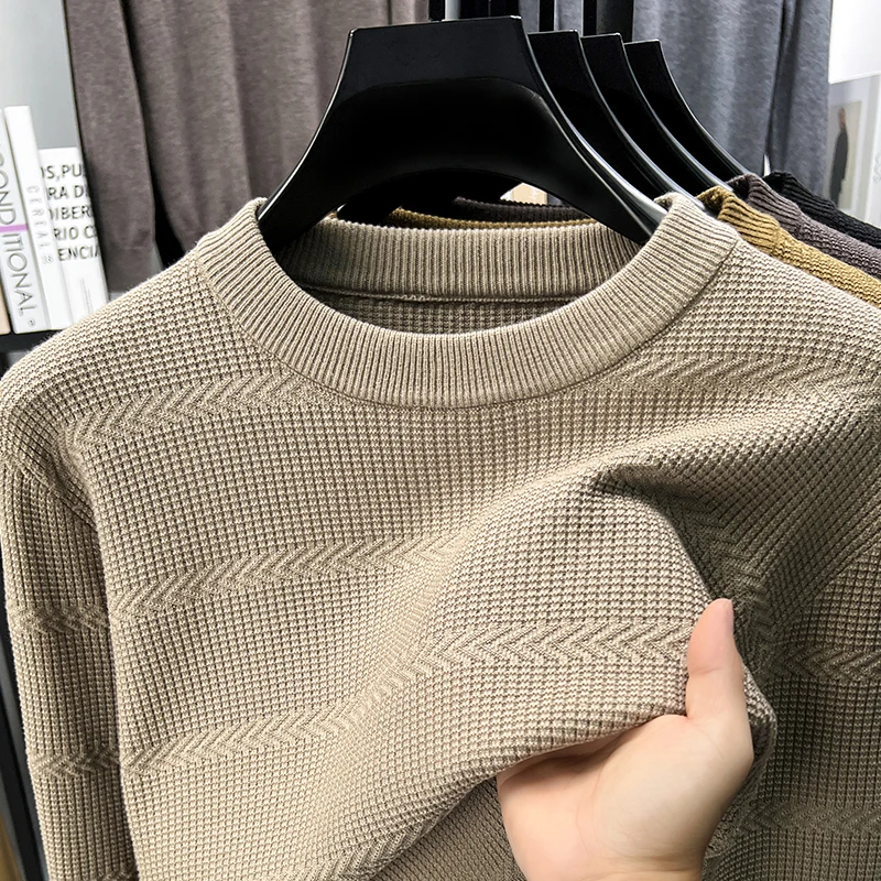 

Дизайнерский оригинальный мужской трикотаж с круглым вырезом и длинными рукавами, осенний новый однотонный чистый вариант, мягкий свитер, классическая универсальная мужская одежда