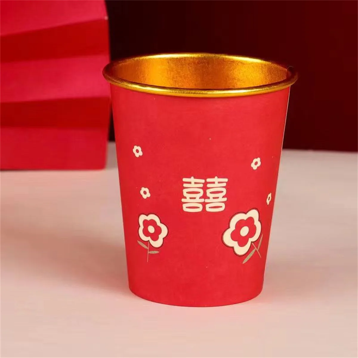 Disposable Gold Foil Paper Cups, Tableware, Chinese Wedding Party Supplies, Home Decoration, Water Tea Cups, Furnishings, 50 Pcs